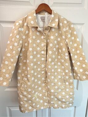 Chicos Size 2 or a 12 - 14 Beige White Polka Dot Jacquard Cotton Coat Jacket